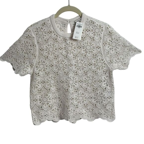 ABERCROMBIE AND FITCH Crochet-Style‎ Floral Lace Tee, Size XSMALL - Picture 3 of 13